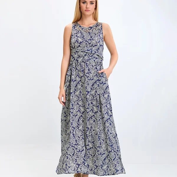 MALIPARMI Maliparmi Γυναικείο Φόρεμα Βαμβακερό με Κέντημα και Ζώνη Regular Fit σε Μπλε