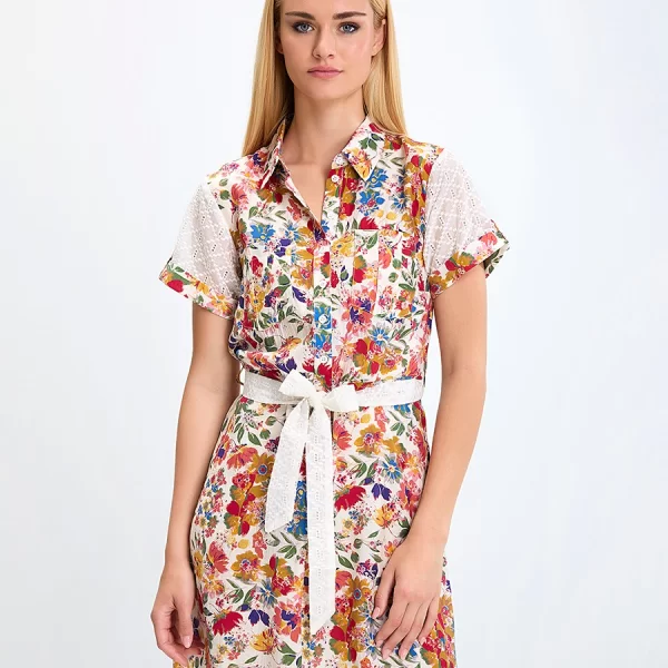 LUNA LLENA Luna Llena Γυναικείο Σεμιζιέ Φόρεμα Mini με Ζώνη και Floral Print Regular Fit σε Εμπριμέ