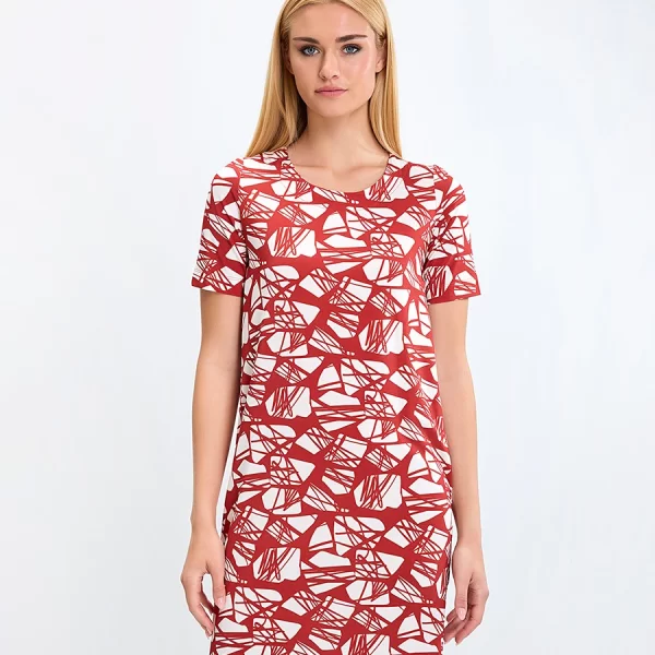 Laura Donini Γυναικείο Κοντό Φόρεμα με Print και Κοντά Μανίκια Regular Fit σε Εμπριμέ Κόκκινο