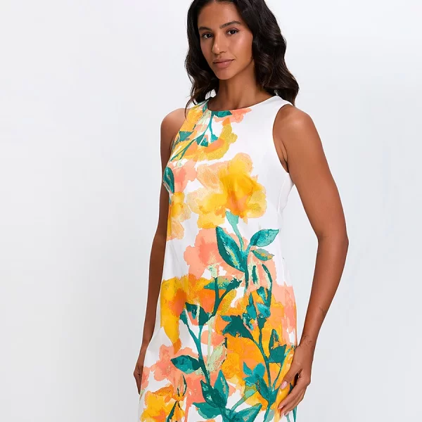 Γυναικείο Κοντό Φόρεμα Βαμβακερό με Λουλουδάτο Print Straight Fit Πολύχρωμο