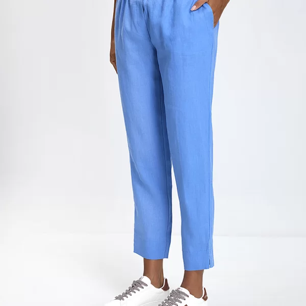 Clarina Γυναικείο Cropped Λινό Παντελόνι Straight Fit σε Μπλε