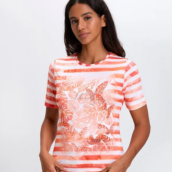 Clarina Γυναικείο T-shirt με Ριγέ Βάση και Τροπικό Μοτίβο Regular Fit