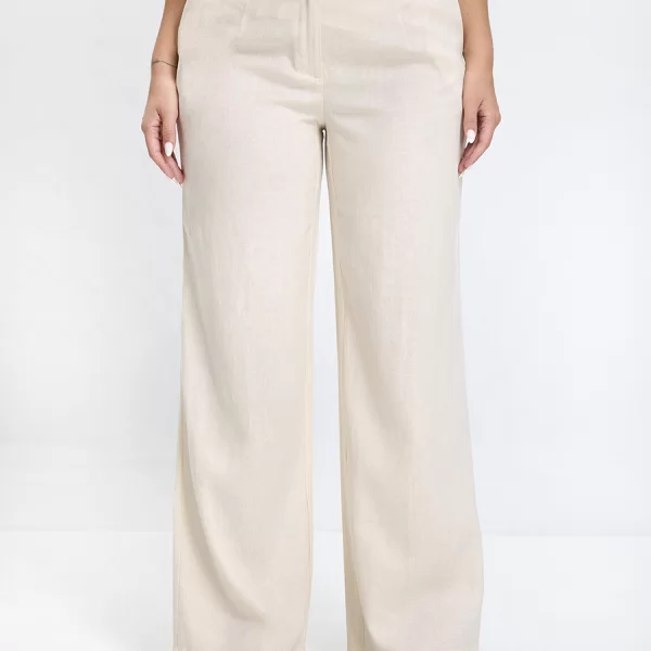 Luisa Viola Γυναικείο Παντελόνι Λινό με Λάστιχο στη Μέση Wide Leg σε Εκρού