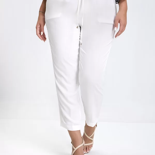 Γυναικείο Παντελόνι με Λάστιχο και Κορδόνι Regular Fit σε Λευκό