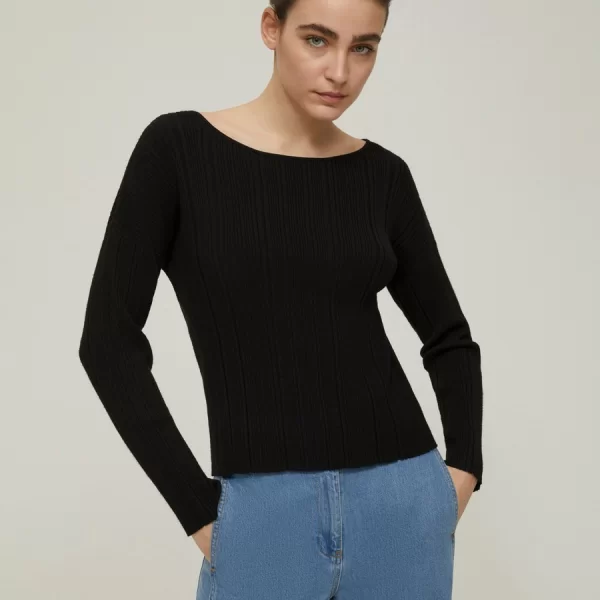 Penny Black Penny Black Γυναικείο Πλεκτό με Ανάγλυφη Ριμπ Πλέξη Slim Fit σε Μαύρο