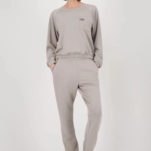 Monari Monari Γυναικείο Παντελόνι Jogger με Λάστιχο και Στρας Regular Fit σε Γκρι/Μπεζ