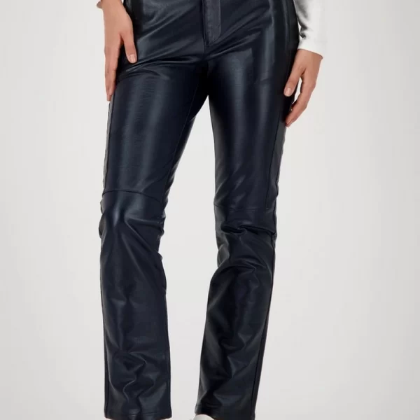 Monari Monari Γυναικείο Παντελόνι Straight Fit Σε Δερμάτινη Όψη