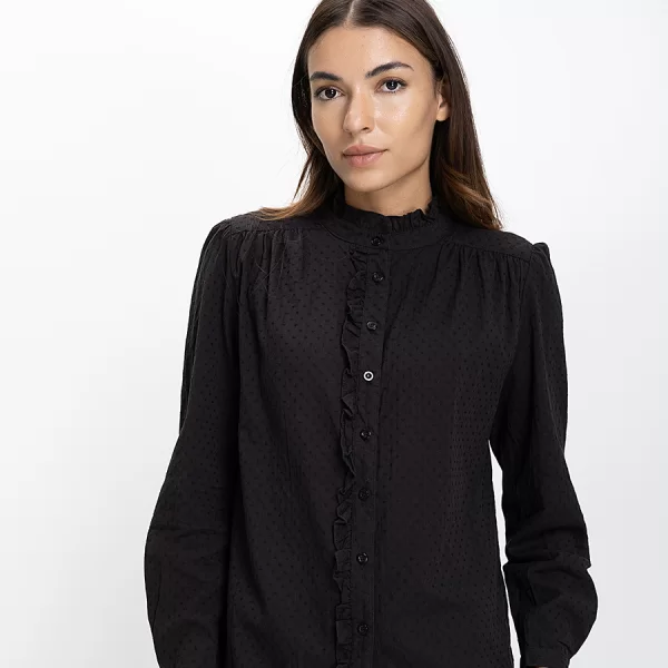 LUNA LLENA Luna Llena Γυναικείο Βαμβακερό Πουκάμισο Regular Fit Με Βολάν Και Ψηλό Γιακά