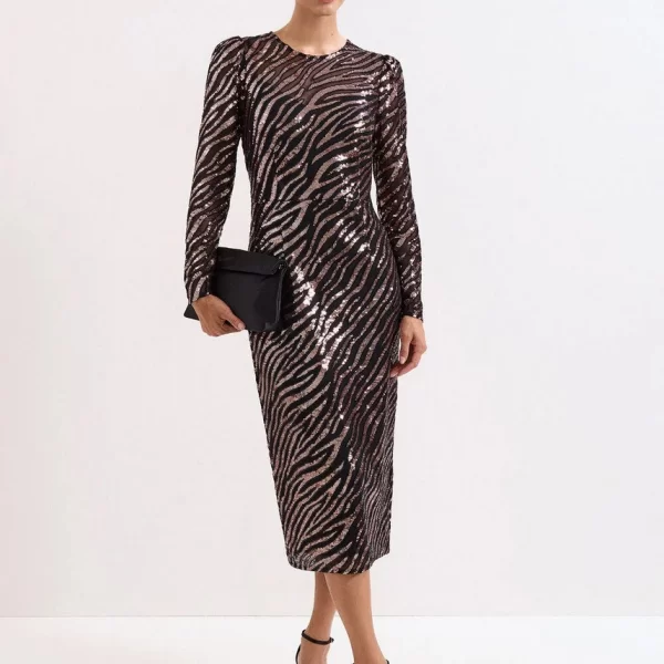 Phase Eight Phase Eight Γυναικείο Φόρεμα Με Παγιέτες Σε Animal Print