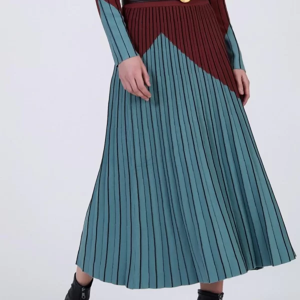 SKATÏE Skatie Γυναικεία Πλεκτή Φούστα Με Πιέτες Και Διχρωμία