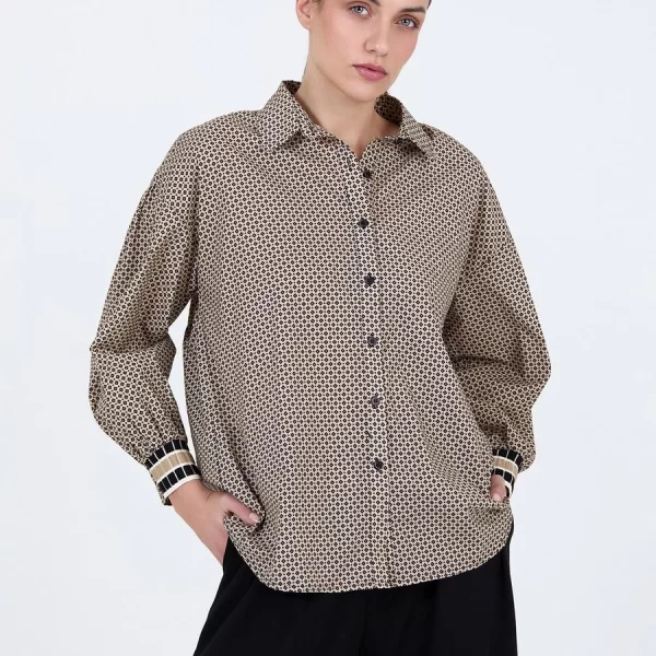 Skatie Γυναικείο Βαμβακερό Πουκάμισο Με Γεωμετρικό Μοτίβο