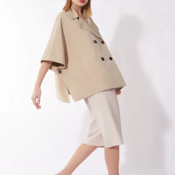 CINZIA ROCCA Cinzia Rocca Γυναικεία Κοντή Καπαρντίνα Διπλόπετη & Αδιάβροχη Oversized Fit σε Μπεζ