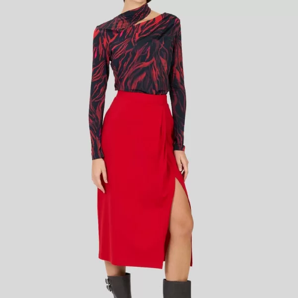 CARACTERE Caractere Γυναικεία Μακρυμάνικη Μπλούζα σε Εμπριμέ Κόκκινο