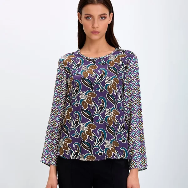 Laura Donini Γυναικείο Εμπριμέ Μπλουζάκι Βισκόζη Μωβ