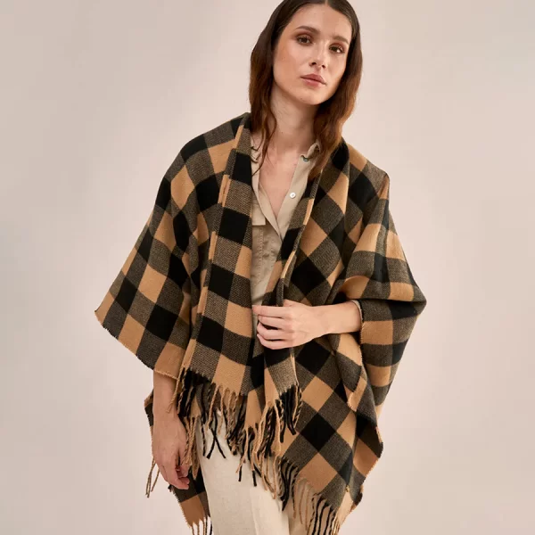 Nali Nali Γυναικεία Κάπα Καρό Oversized Σχέδιο Καρό Μπεζ