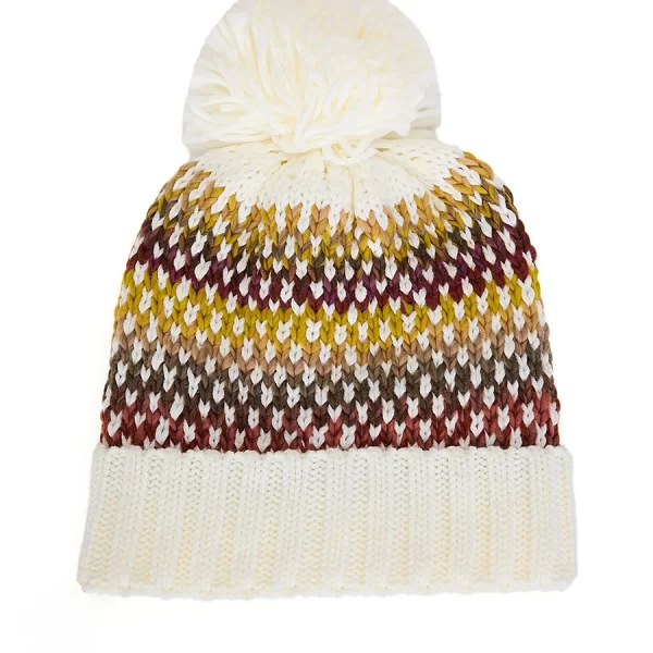 In Linea Firenze Γυναικείος Πλεκτός Σκούφος με Pom Pom σε Εμπριμέ Λευκό