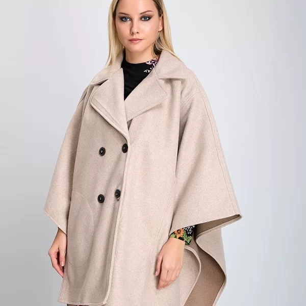 Γυναικεία Καπα/Παλτό Regular Fit με Γιακά και Σταυρωτό Κουμπώμα Εκρου