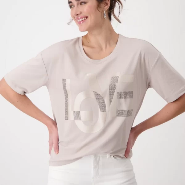 Monari Μπλούζα με Στρας Γράμματα σε Γκρεζ