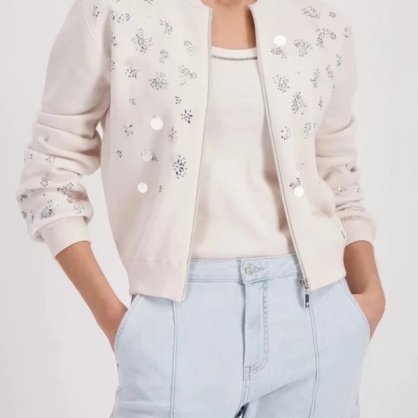 Monari Monari Γυναικεία Ζακέτα Πλεκτή Βαμβακερή Regular Fit Με Embellishments