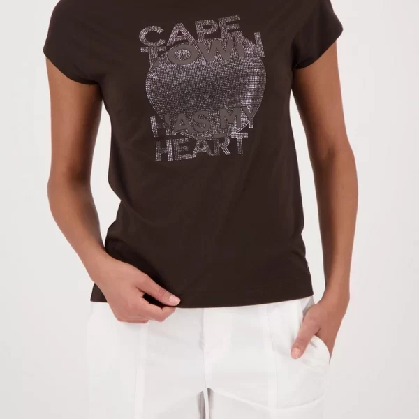 Monari Monari Γυναικείο T-shirt Regular Fit Με Lettering Και Strass Λεπτομέρειες