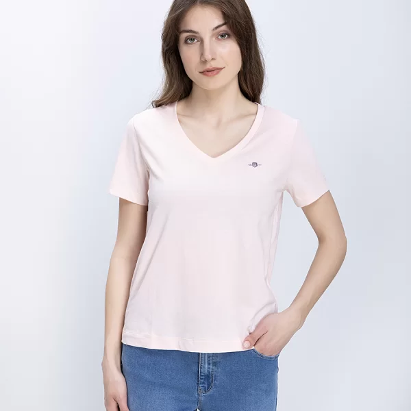 GANT Gant Γυναικεία Μπλούζα V Neck Regular Fit Βαμβακερή