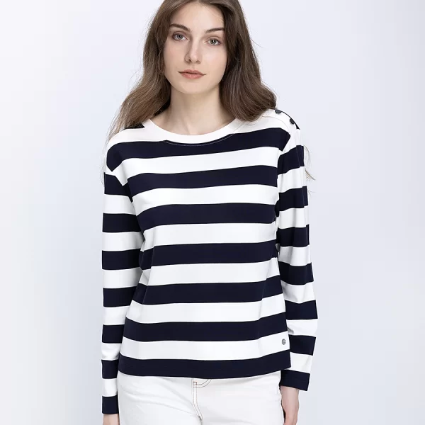 Monari Monari Γυναικεία Μπλούζα Ριγέ Με Κουμπιά Στον Ώμο Regular Fit