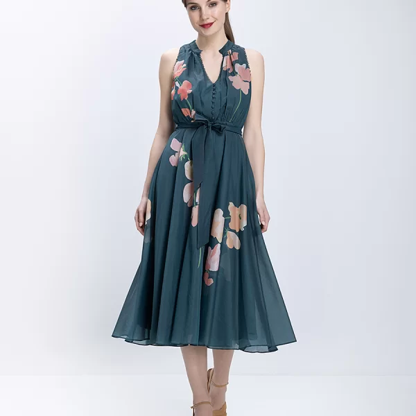 Phase Eight Phase Eight Γυναικείο Midi Φόρεμα Floral Με Δέσιμο Στη Μέση Regular Fit