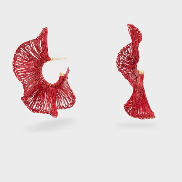 Nali Nali Γυναικεία Σκουλαρίκια Κρίκοι Με Πλεκτό Μεταλλικό Σχέδιο