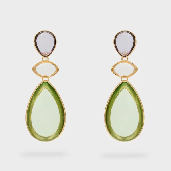 Nali Nali Γυναικεία Σκουλαρίκια Με Πολύχρωμες Ρητίνες Και Γεωμετρικό Σχέδιο