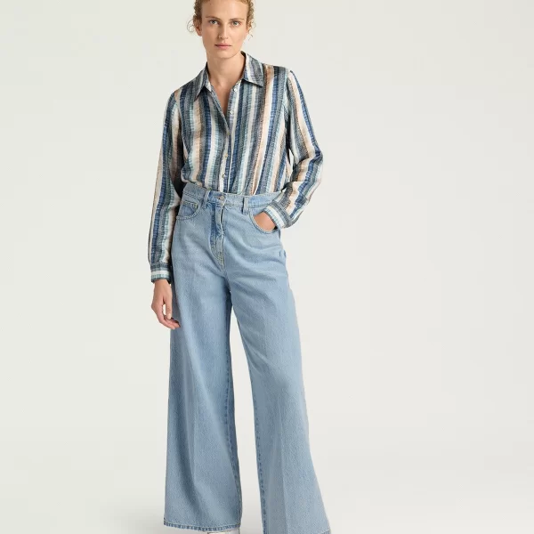 MOMONÍ Momoni Γυναικείο Βαμβακερό Jean Παντελόνι Wide Leg