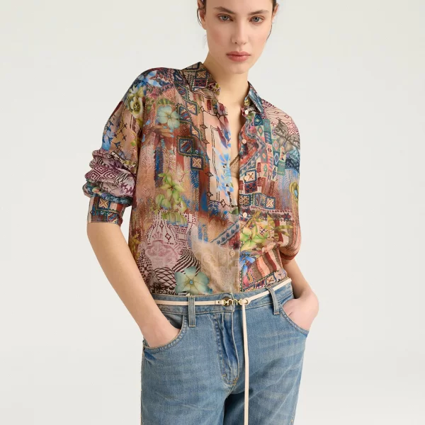 MOMONÍ Momoni Γυναικείο Πουκάμισο Colinas Με Patchwork Σε Γήινες Αποχρώσεις