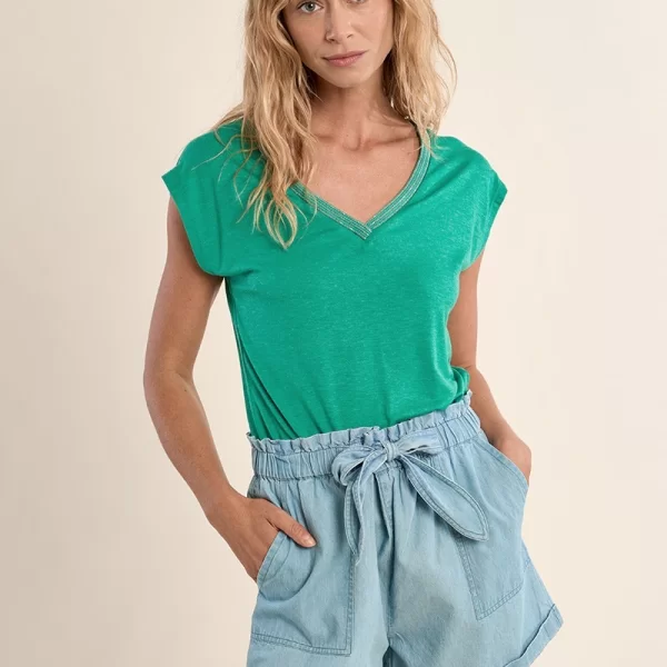 Molly Bracken Molly Bracken Γυναικείο Μπλουζάκι Με V Λαιμόκοψη Και Ασημί Λεπτομέρεια