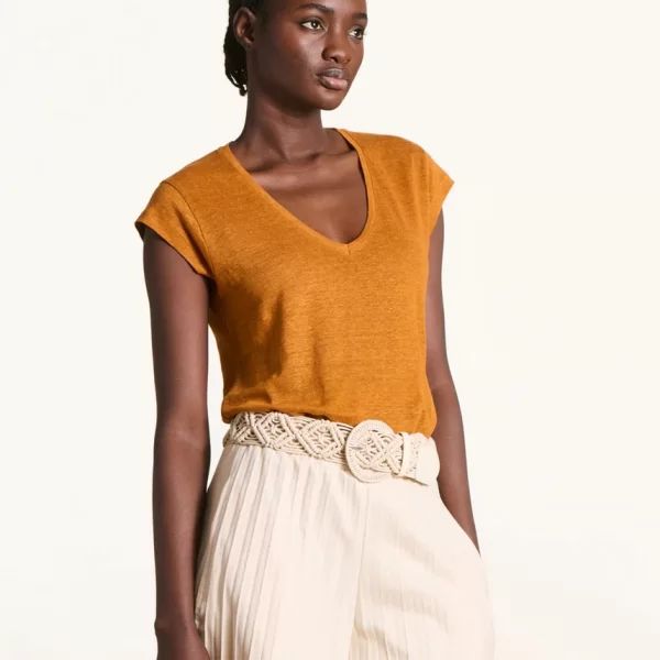 LA FEE MARABOUTEE La Fee Maraboutee Γυναικείο Λινό T Shirt Με V Neckline Regular Fit