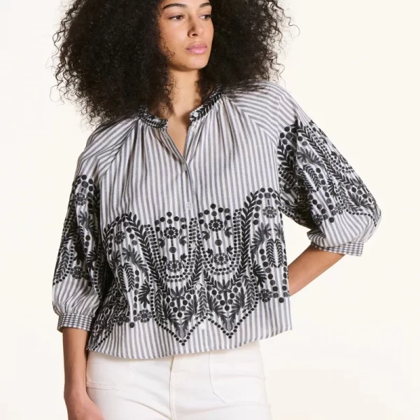 LA FEE MARABOUTEE La Fee Maraboutee Γυναικεία Μπλούζα Από Οικολογικό Βαμβάκι Με Κέντημα Και Ριγέ Σχέδιο