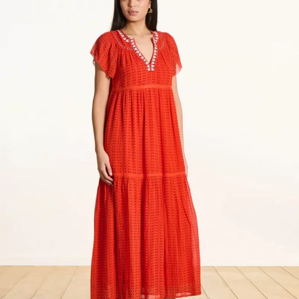 LA FEE MARABOUTEE La Fee Maraboutee Γυναικείο Φόρεμα Maxi Regular Fit Με Graphic Print Βολάν Και Κεντημένη Tunisian Λαιμόκοψη