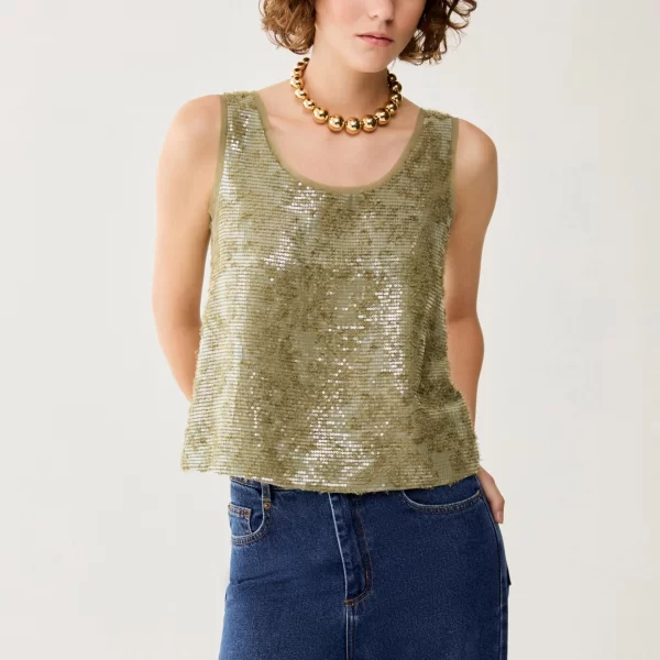 Penny Black Penny Βlack Γυναικείο Τοπ Με Παγιέτες Και Στρογγυλή Λαιμόκοψη