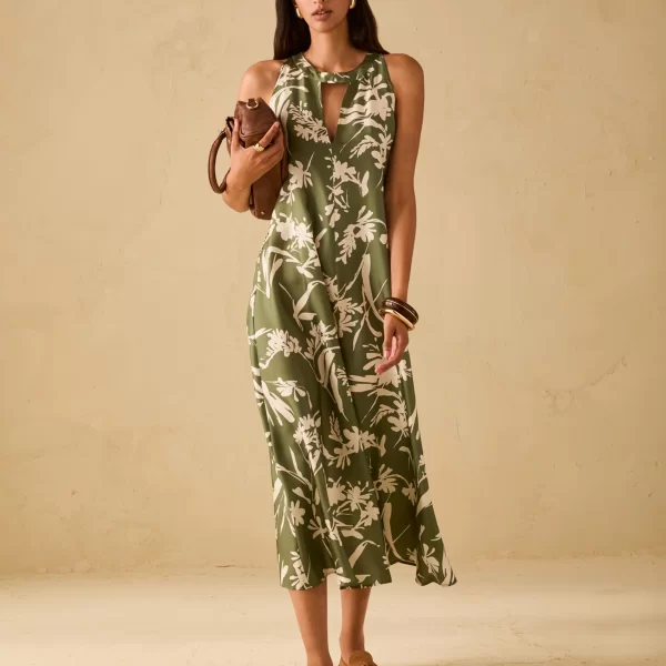 Penny Black Penny Black Γυναικείο Φόρεμα Μεταξωτό Με Τropical Print Και Cut Out Λαιμόκοψη