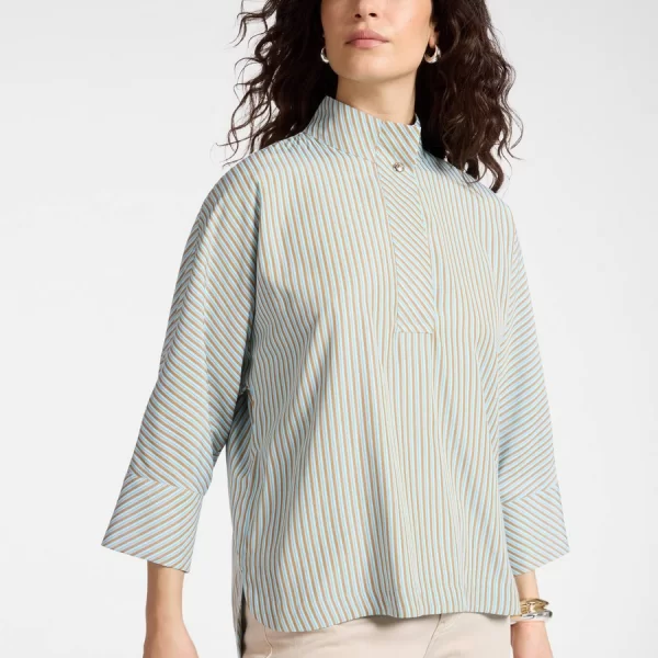 ELENA MIRÒ Elena Miro Γυναικεία Μπλούζα Boxy Fit Με Mandarin Collar Και Ριγέ Σχέδιο