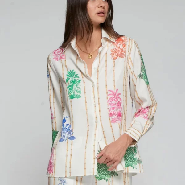 VILAGALLO Vilagallo Γυναικείο Πουκάμισο Bamboo Print Long Sleeve Regular Fit