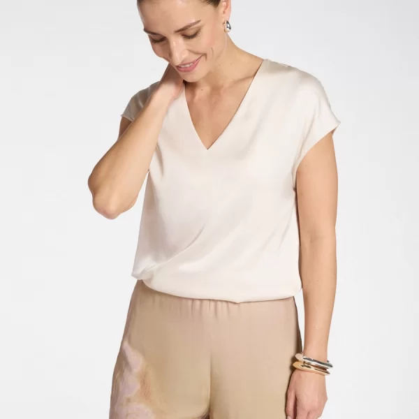 ELENA MIRÒ Elena Miro Γυναικεία Μπλούζα Regular Fit Σατέν Με V Λαιμόκοψη Και Κοντά Μανίκια