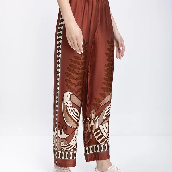 ANONYME Anonyme Γυναικείο Παντελόνι Wide Leg Με Ethnic Σχέδιο Και Λάστιχο Στη Μέση