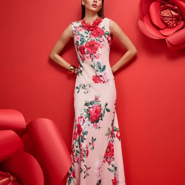 Μάξι εξώπλατο σατέν φλοράλ φόρεμα