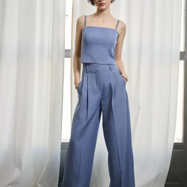 DESIREE Ψηλόμεσο ίσιο παντελόνι με πιέτες και φαρδύ μπατζάκι ρόζ