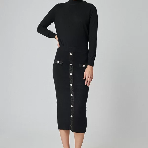 DESIREE Μαύρη πλεκτή φούστα με κουμπιά κόσμημα