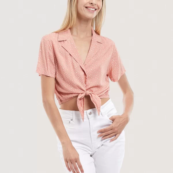 Ρόζ πουά cropped top με δέσιμο