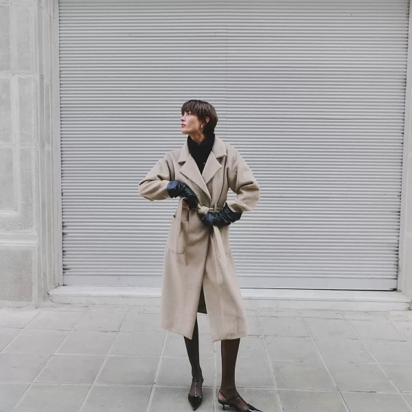 DEJAVU Μακρύ παλτό με ανοιχτό γιακά, ζώνη και τσέπες