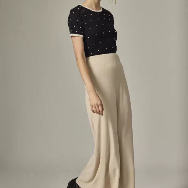 DESIREE Βανίλια ψηλόμεση μίντι φούστα με ελαστική μέση και εβαζέ στο τελείωμα