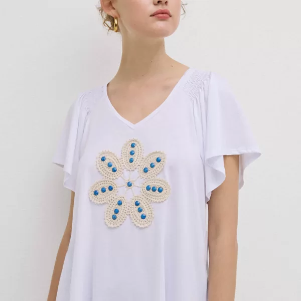 Cinderella Μπλούζα με δαντελένιο λουλούδι λευκό