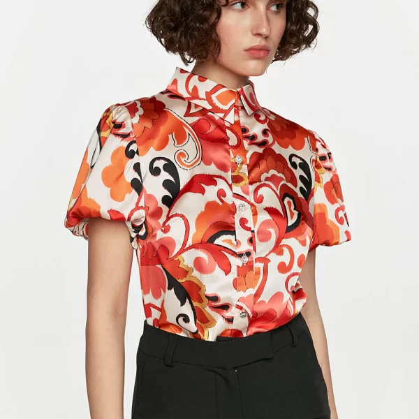 DEJAVU Εμπριμέ σατινέ πουκάμισο με κοντό μανίκι