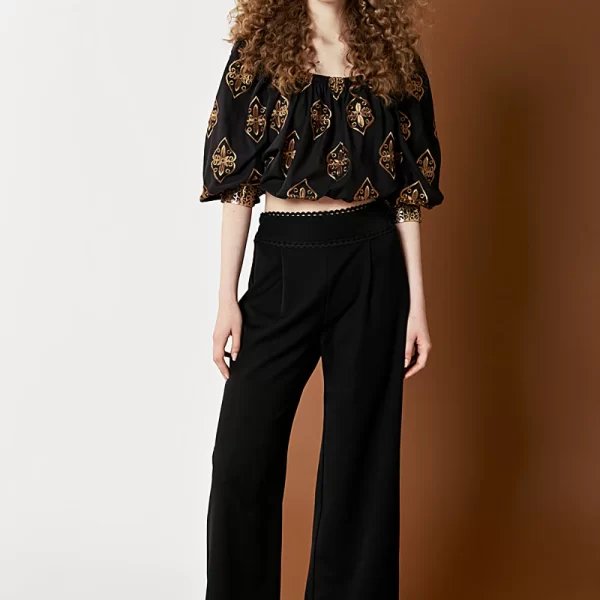 DEJAVU Ψηλόμεσο παντελόνι με δαντέλα Μαύρο